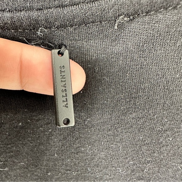 AllSaints Natalie Slim Fit Gathered Midi Dress Size 4 Black Short Sleeve Stretch - Picture 4 of 11